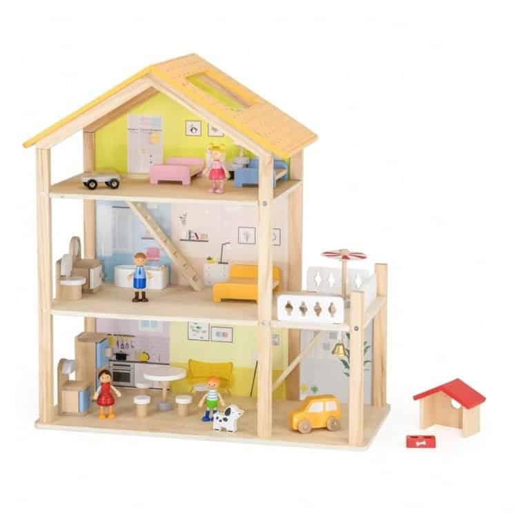 3-Storey Wooden Dollhouse - Complete Set