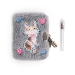 Cuddle Cat Mini Furry Journal with Lock and Pen Grey